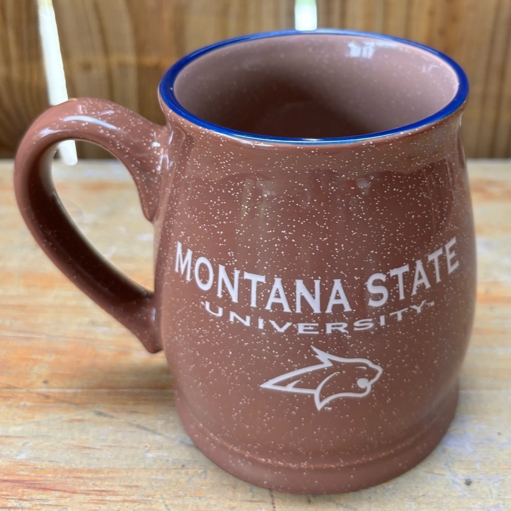 Montana State Bobcats M Ware Speckled Ceramic Coffee Mug with Blue Rim 15oz